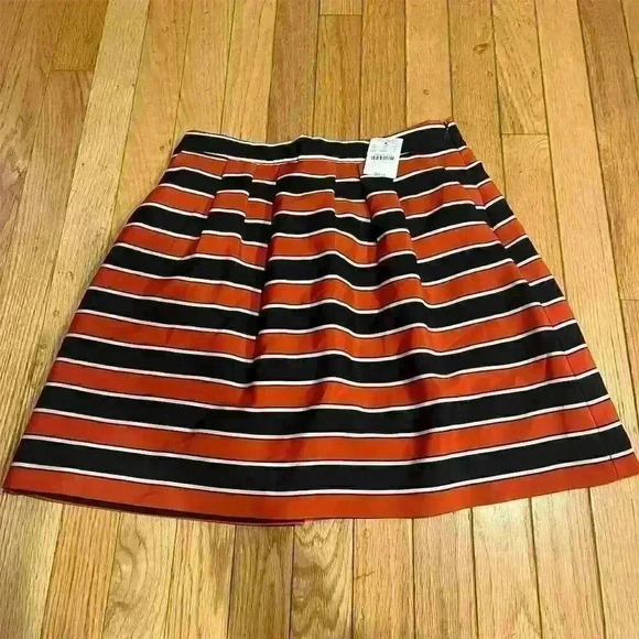 J.Crew Factory Women's Striped Full Circle Skirt Size 0 Black/Orange Knee Length - Picture 1 of 7